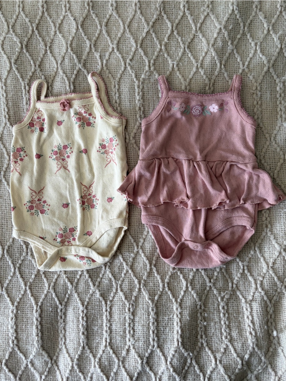 Floral & Pink Cotton Baby One-Piece Bodysuit Duo